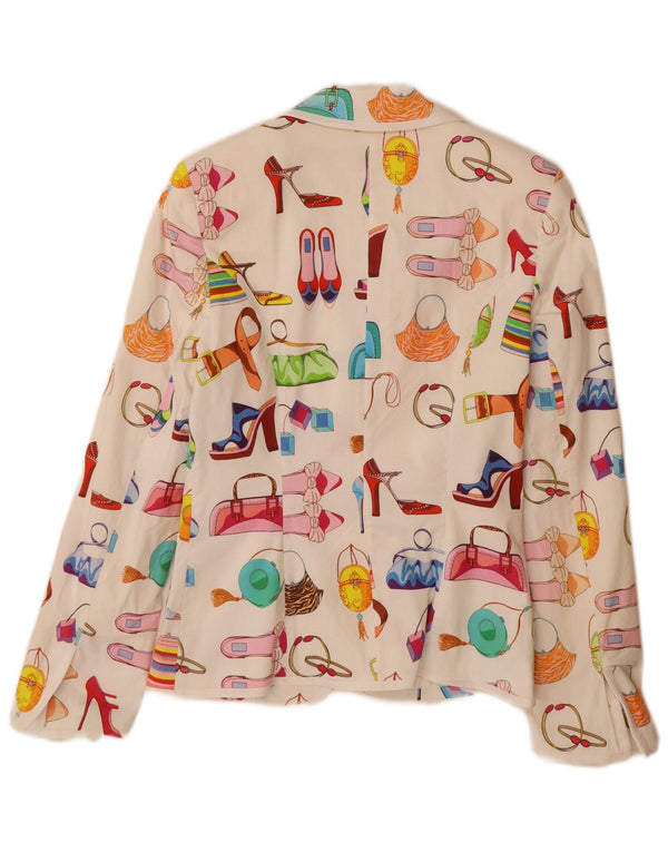 Blazer vintage pentru femei cu model abstract, UK 12, bumbac alb mediu