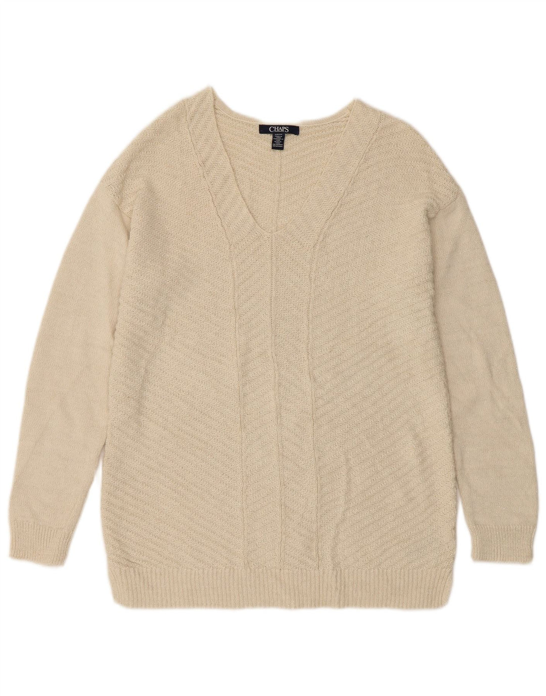 Pulover CHAPS pentru damă, cu decolteu în V, UK 10, bumbac alb închis