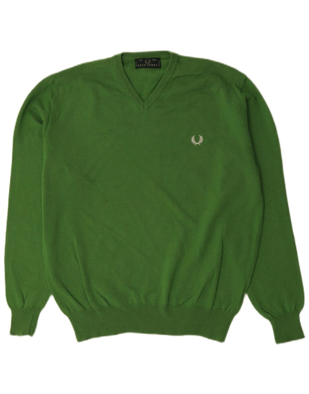 FRED PERRY Pulover cu decolteu în V pentru bărbați din lână verde mediu