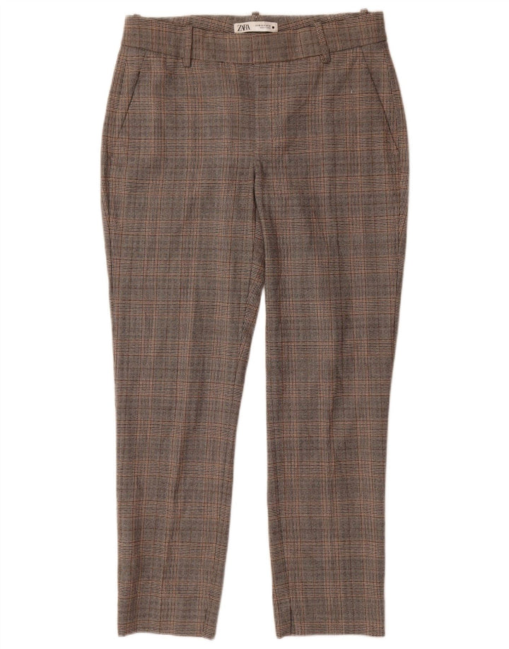Pantaloni chino slim pentru femei Zara EU 38 Mici L28 L27 Poliester cu carouri gri