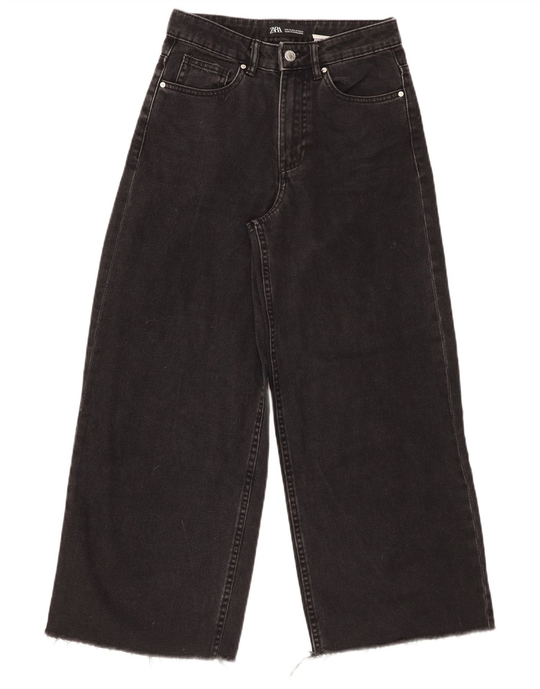 Blugi de damă ZARA cu talie înaltă, cu picioare largi, L22 L25, bumbac negru