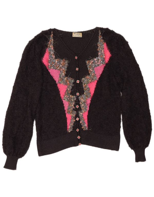 Pulover cardigan vintage pentru femei UK 14 Medium Black Colorblock