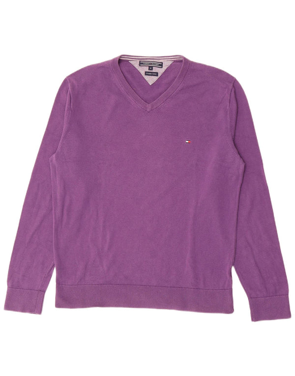 Pulover Tommy Hilfiger pentru bărbați, cu decolteu în V, bumbac violet mediu