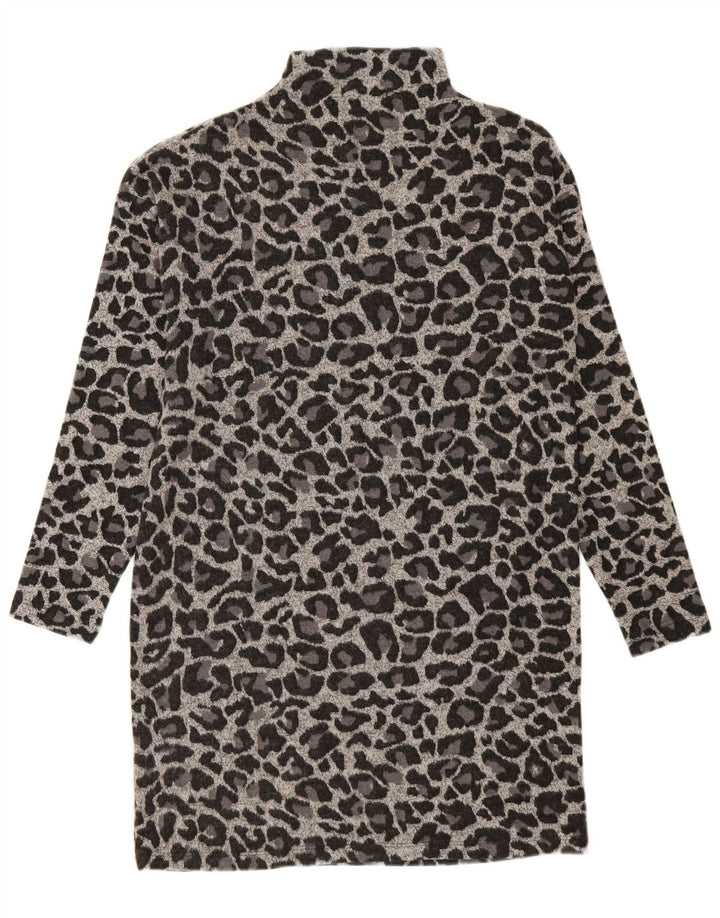 OASIS Womens Long Sleeve Shift Dress UK 14 Medium Grey Animal Print