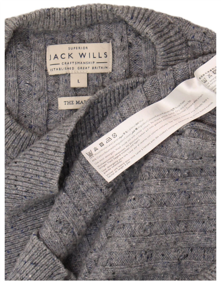 Pulover Jack Wills pentru bărbați cu gât roșu, lână mare, gri