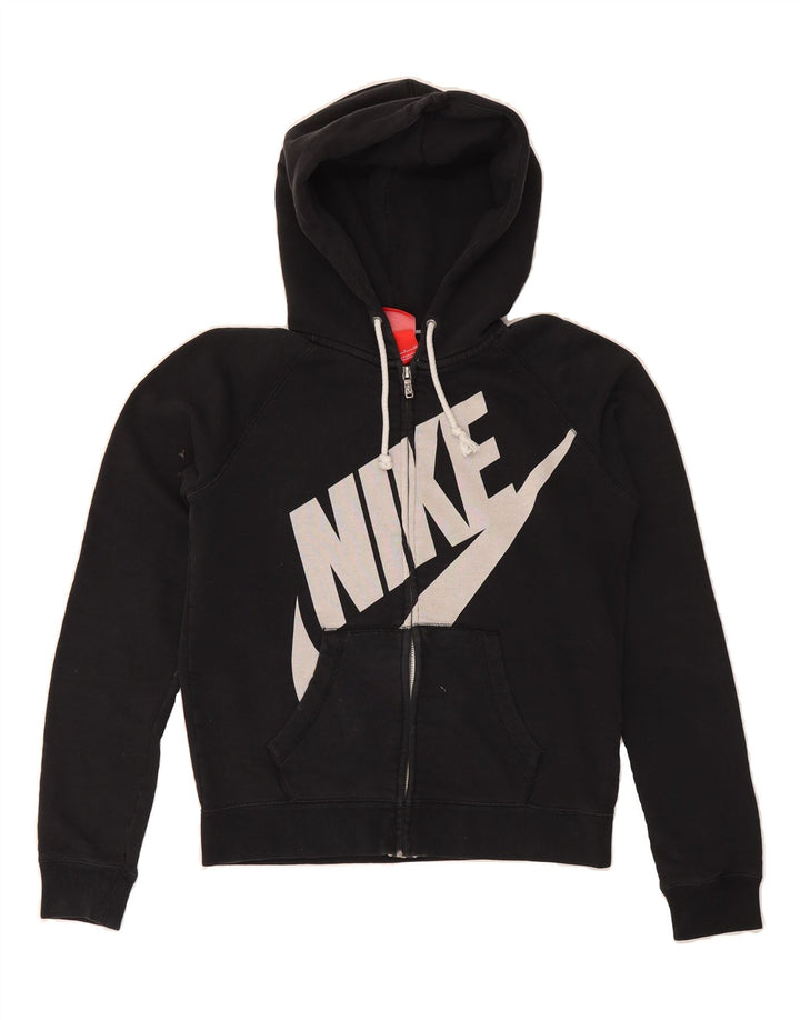 NIKE Womens Oversized Graphic Zip Hoodie Sweater UK 10 Small Black Vintage Nike and Second-Hand Nike from Messina Hembry 