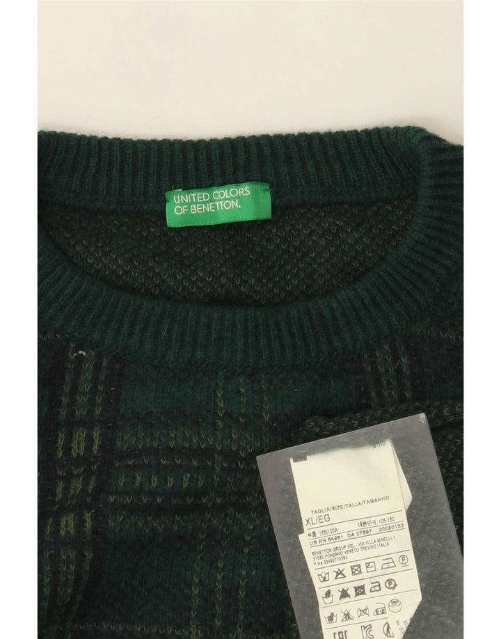 Pulover Benetton pentru bărbați, cu gât crew, XL, lână verde check