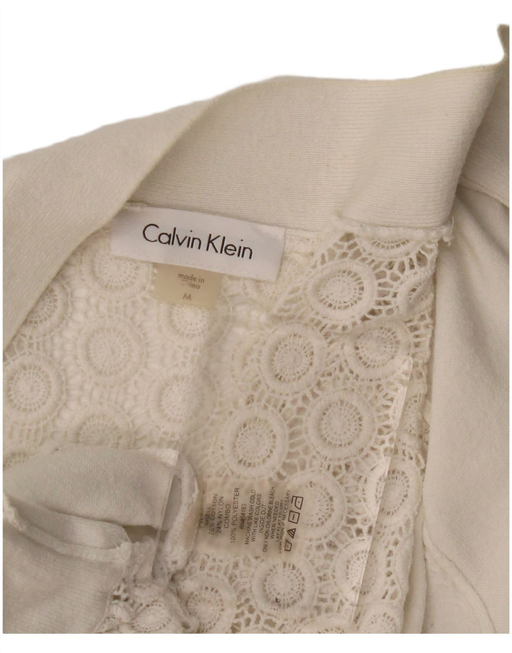 CALVIN KLEIN Pulover cardigan cu mâneci 3/4 pentru femei UK 12 Medium Off White