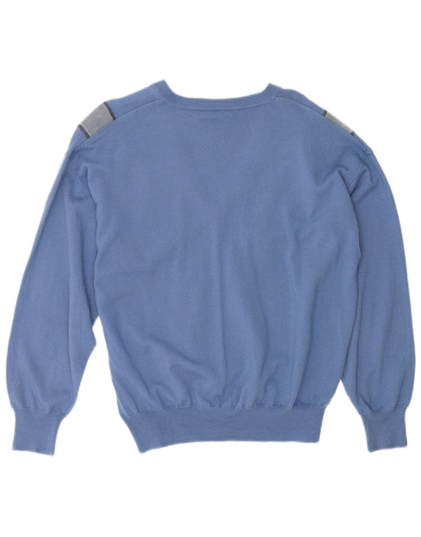 Pulover vintage cu decolteu în V supradimensionat pentru femei UK 18 XL Blue Colorblock