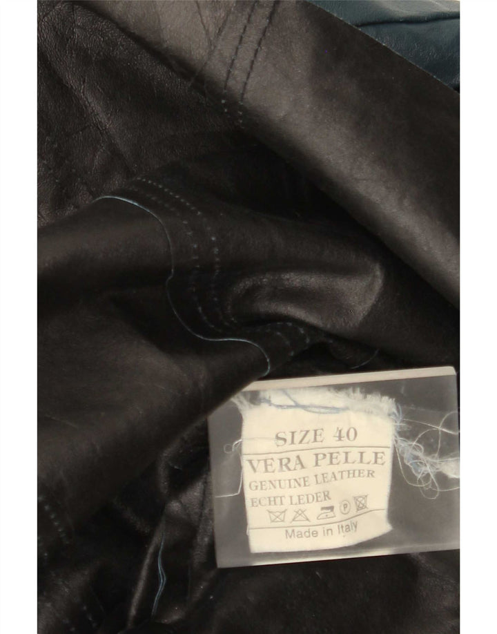 Palton din piele vintage pentru femei IT 40, albastru, color block