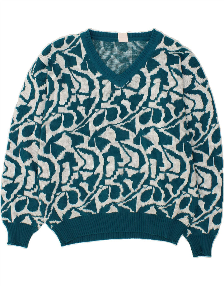 APART Womens Abstract Pattern V-Neck Jumper Sweater IT 48 XL Green Vintage Apart and Second-Hand Apart from Messina Hembry 