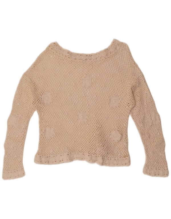 Bluză din croșetat vintage pentru femei UK 12 Medium Off White Floral
