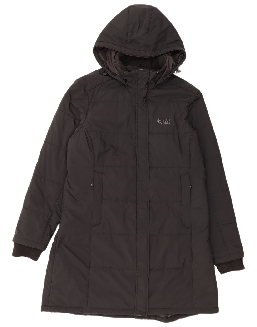 JACK WOLFSKIN Palton căptușit cu glugă pentru femei Marea Britanie 22/24 2XL Negru Poliester