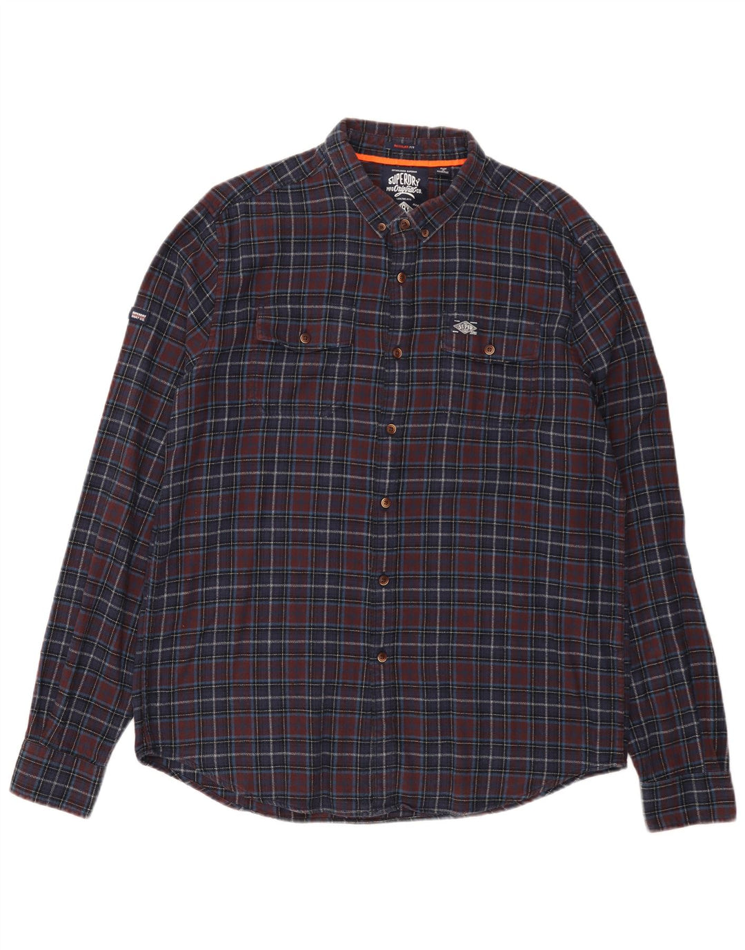 Cămașă de flanel Superdry pentru bărbați, cu tăiere obișnuită, 2XL, albastru bleumarin