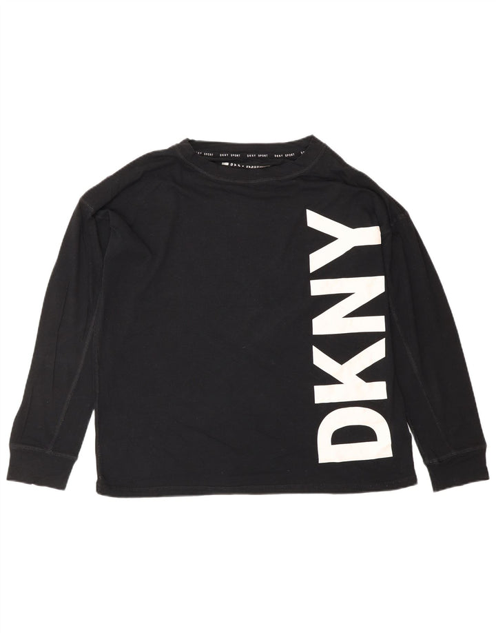 DKNY Womens Graphic Top Long Sleeve UK 14 Medium Black Cotton