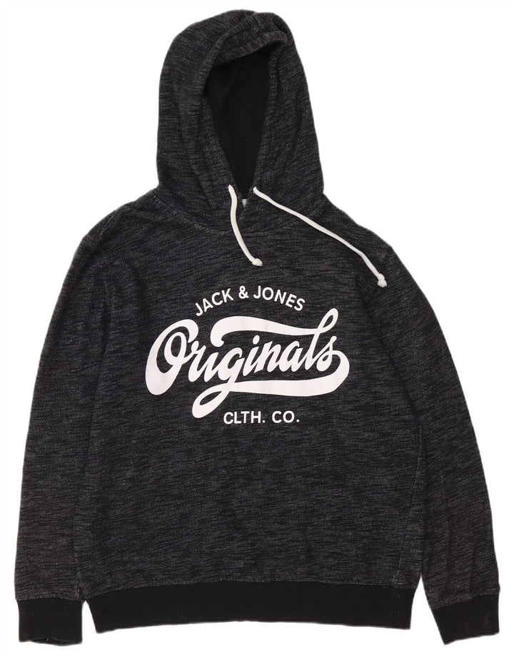 JACK & JONES Pulover cu glugă cu grafică pentru bărbați, mare, gri poliester cu pete
