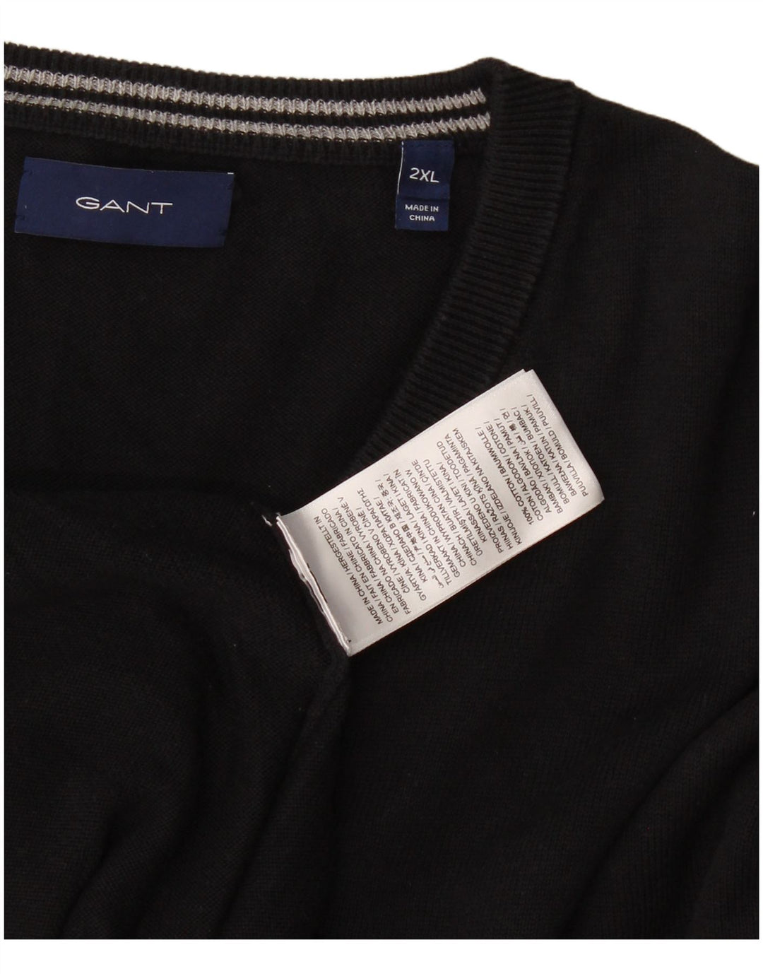 Pulover cu decolteu în V Gant pentru bărbați, bumbac negru 2XL