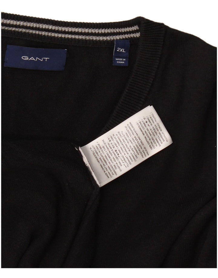 Pulover cu decolteu în V Gant pentru bărbați, bumbac negru 2XL