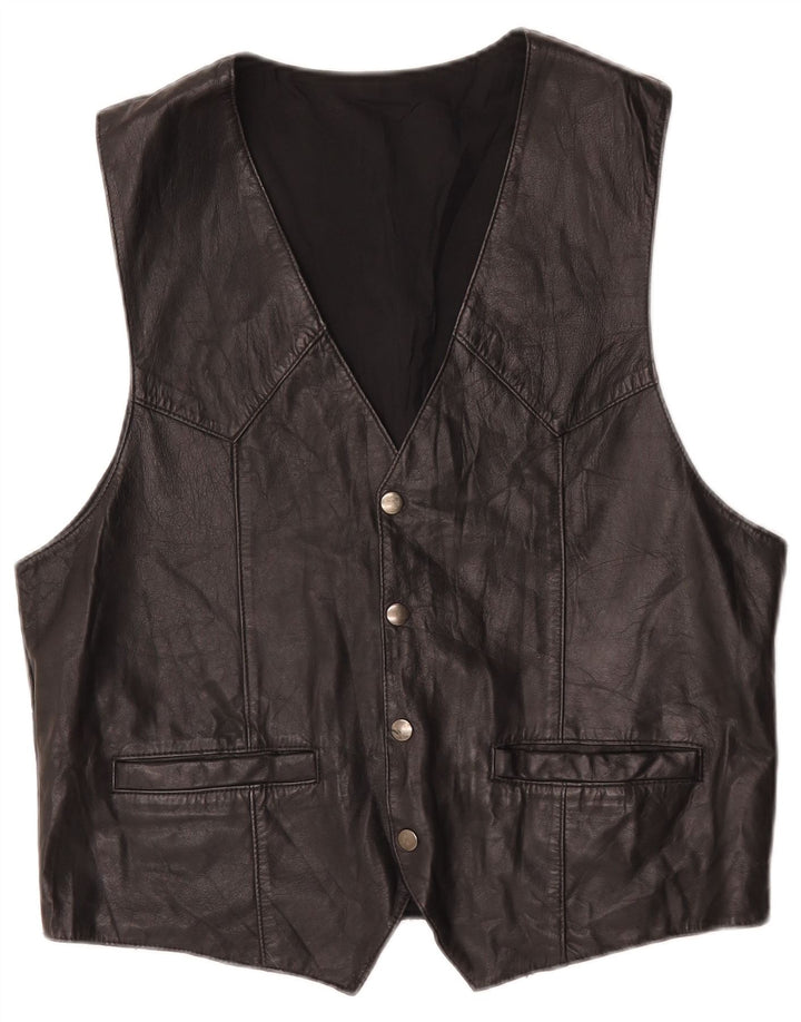 Vestă din piele vintage pentru bărbați, neagră medie
