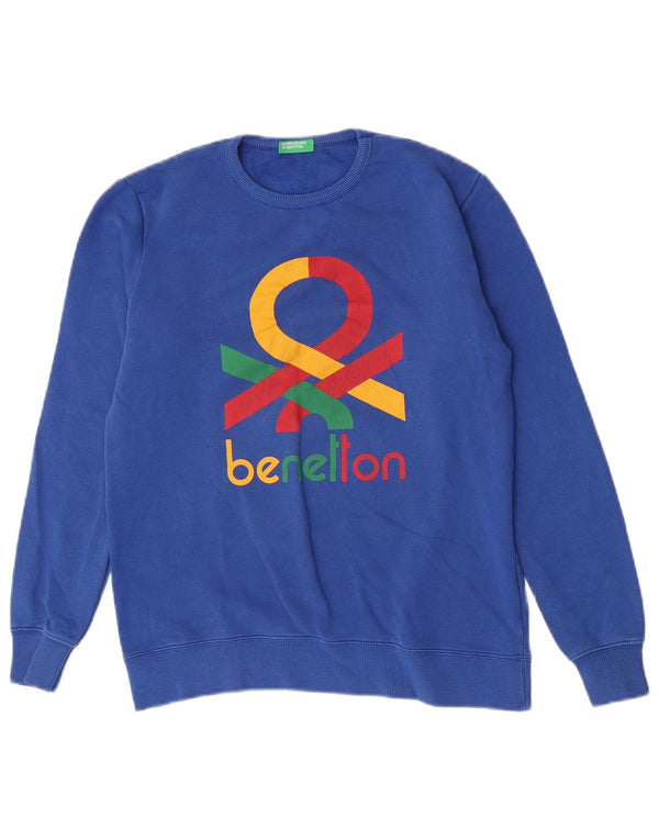 Benetton Băieți Pulover Grafic Pulover 13-14 Ani 3XL Bumbac Albastru