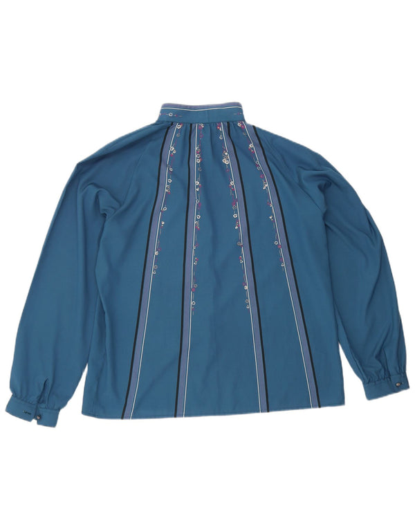Bluză Cămașă Vintage Femei IT 44 Poliester Floral Albastru Mediu