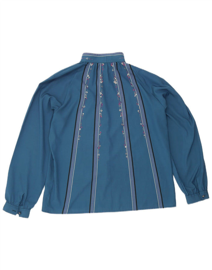 Bluză Cămașă Vintage Femei IT 44 Poliester Floral Albastru Mediu