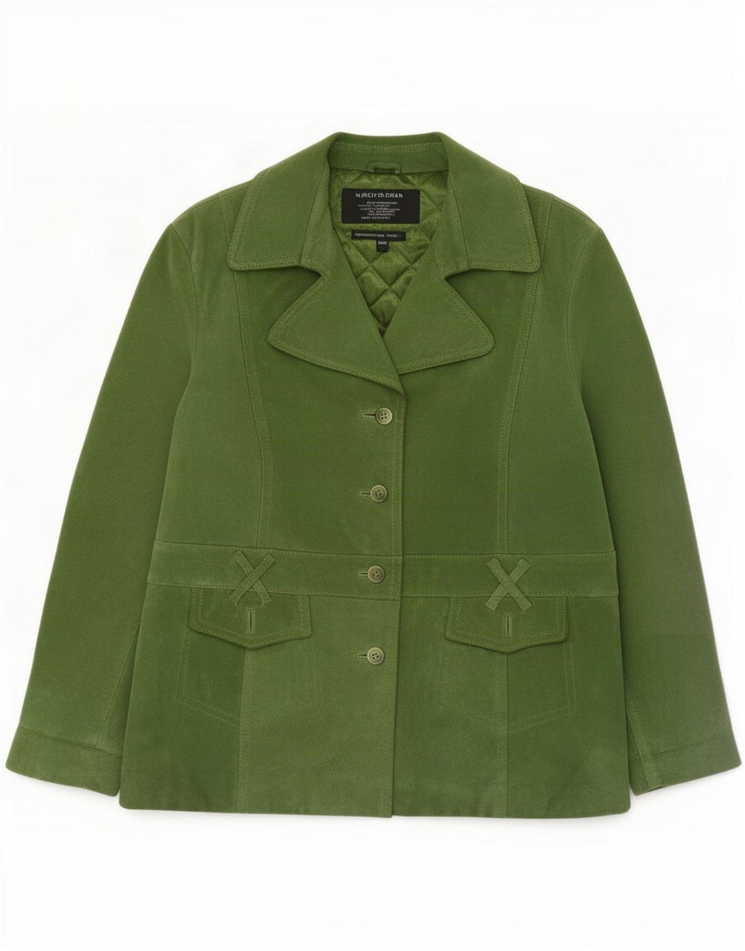 Jachetă vintage din piele intoarsa cu 4 nasturi pentru femei UK 20 2XL din piele verde