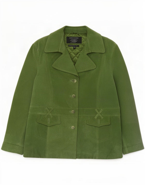 Jachetă vintage din piele intoarsa cu 4 nasturi pentru femei UK 20 2XL din piele verde