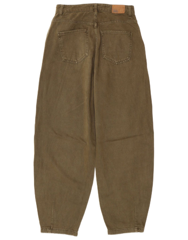 Blugi pentru femeie Zara cu talie înaltă cu balon EU 34 2XS L24 L26 Kaki Bumbac