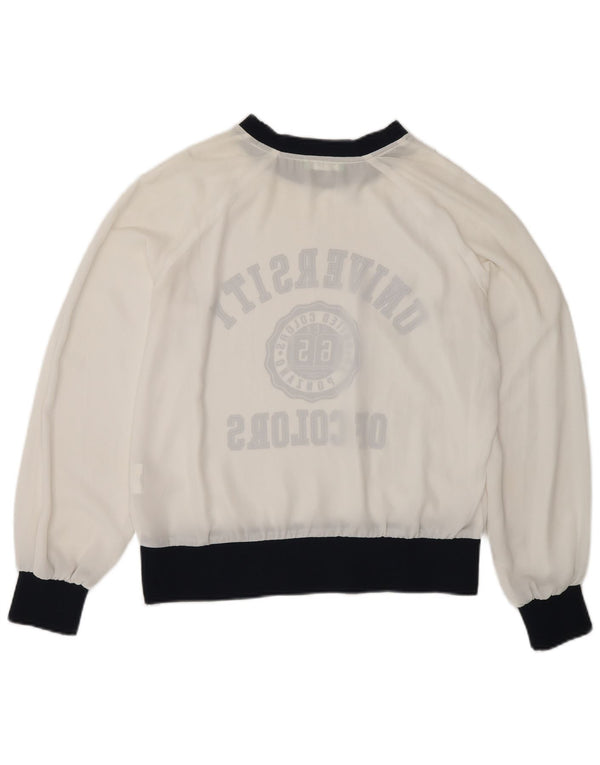 Benetton pentru femei See Through Graphic Top cu mânecă lungă UK 10 Small White