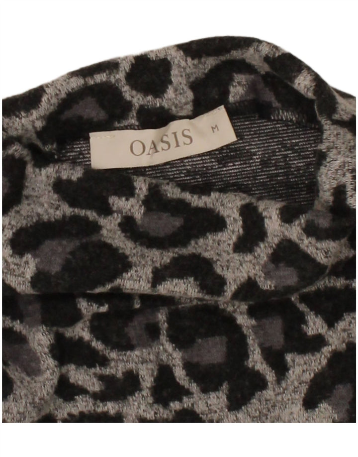 OASIS Womens Long Sleeve Shift Dress UK 14 Medium Grey Animal Print