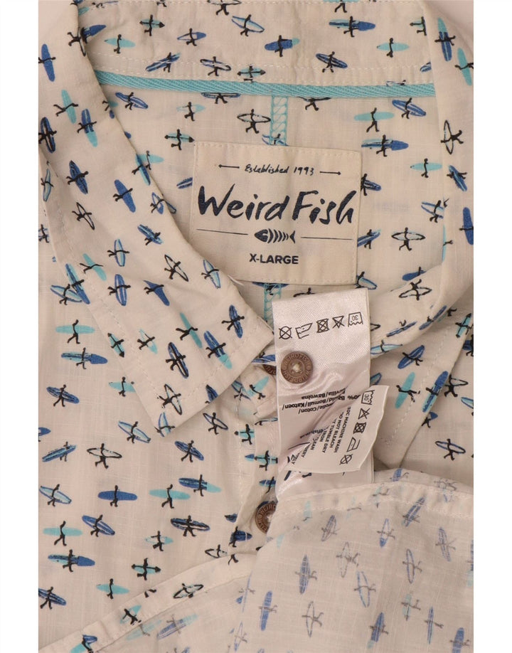 Cămașă cu mânecă scurtă pentru bărbați Weird Fish cu model abstract, bumbac alb XL