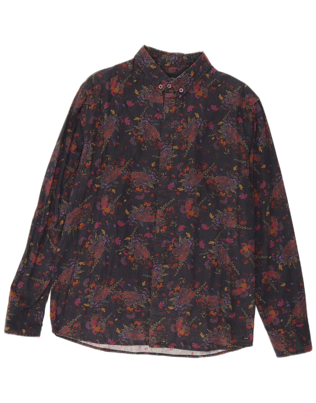 Cămașă Vintage bărbați mare, neagră, florală, bumbac