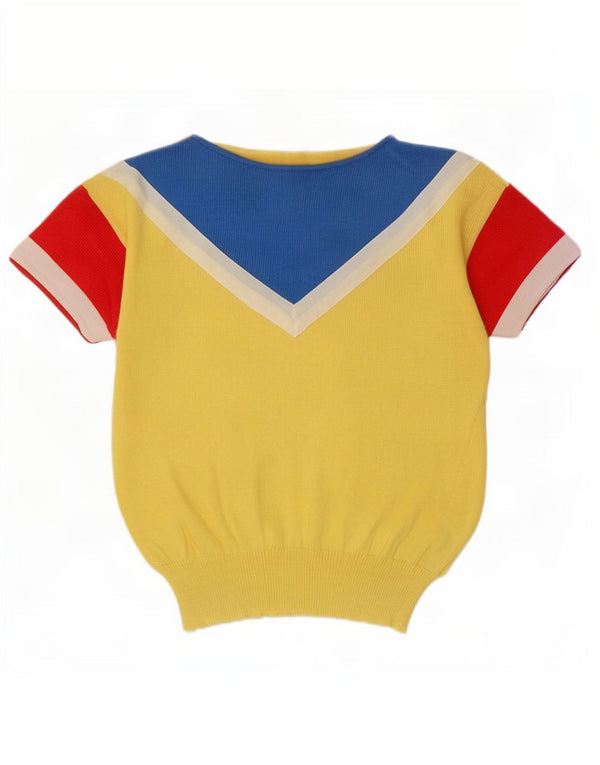Pulover vintage pentru femei cu gât de barcă, UK 10, colorat galben mic