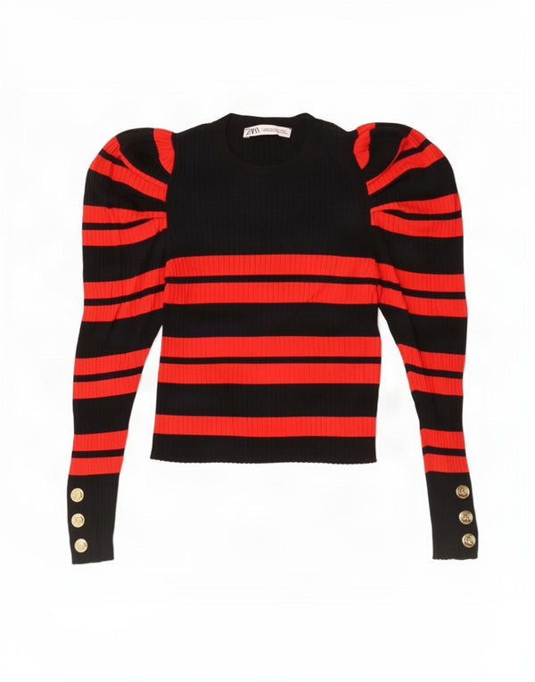 Crop Top pentru femei Zara cu mânecă lungă UK 12 Medium Black Striped Viscose
