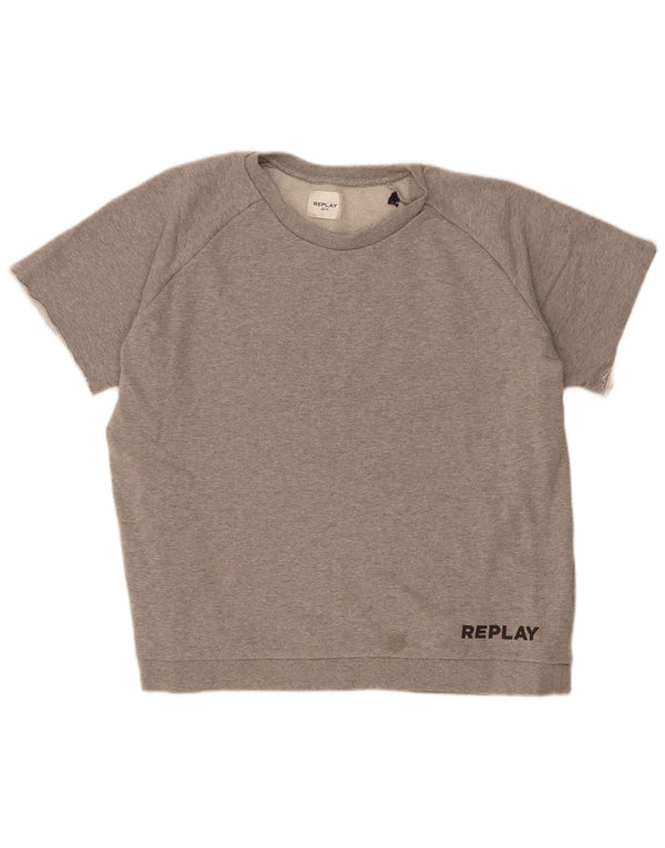 Replay Womens Short Sleeve Sweatshirt Jumper UK 20 2XL Grey Cotton