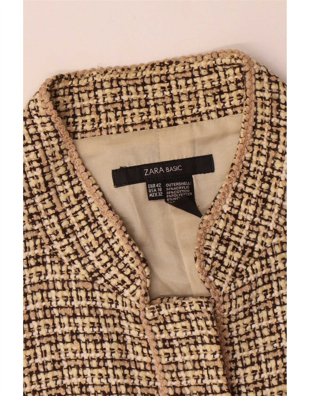 Jachetă Blazer Femei Zara EU 42 Lung Bej Check Acrylic