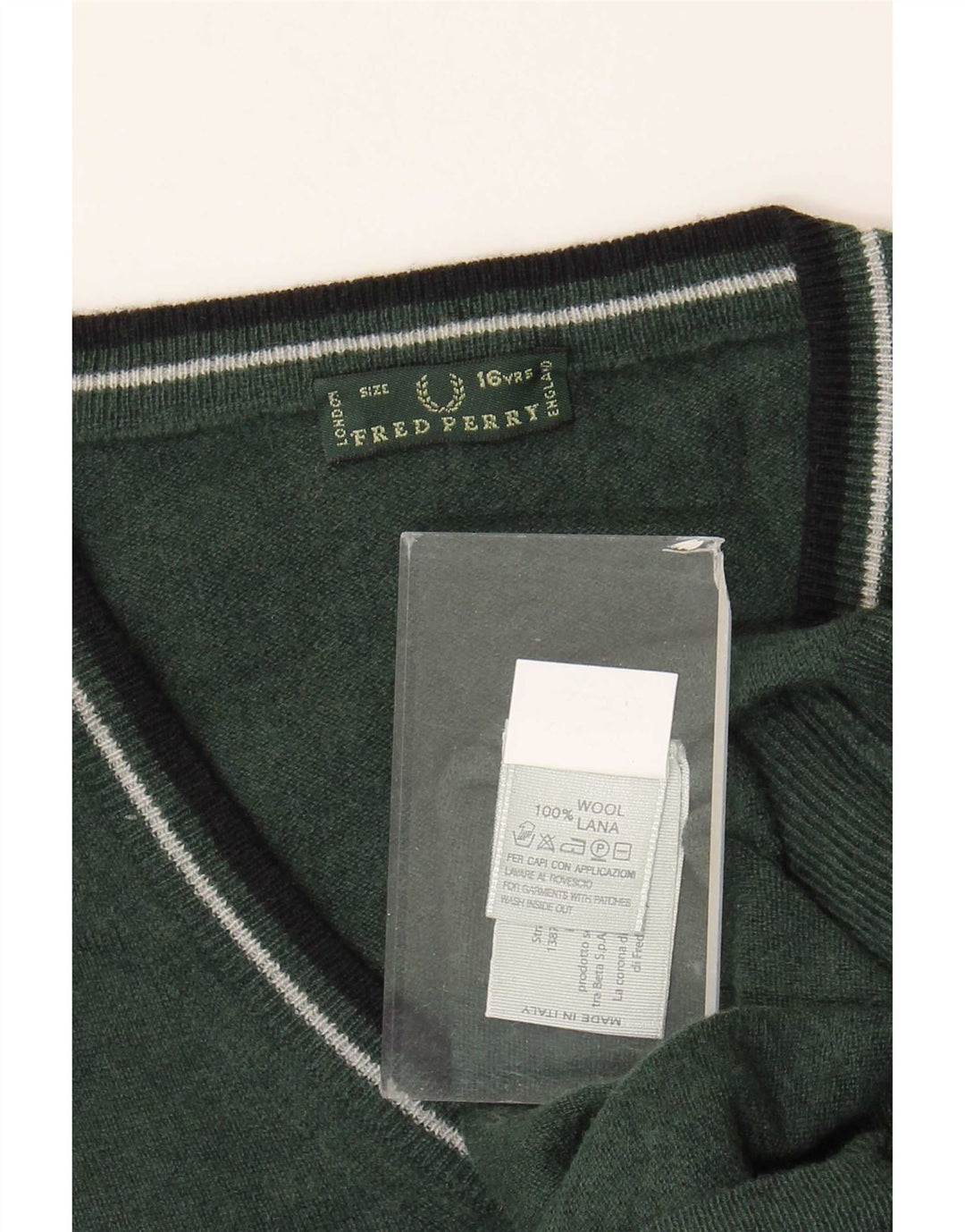 Fred Perry Pulover cu decolteu în V pentru băieți 15-16 ani Lână verde