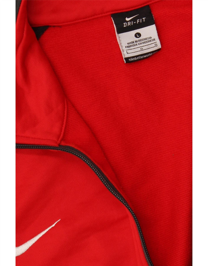 NIKE Mens Dri Fit Tracksuit Top Jacket Large Red Colourblock Polyester