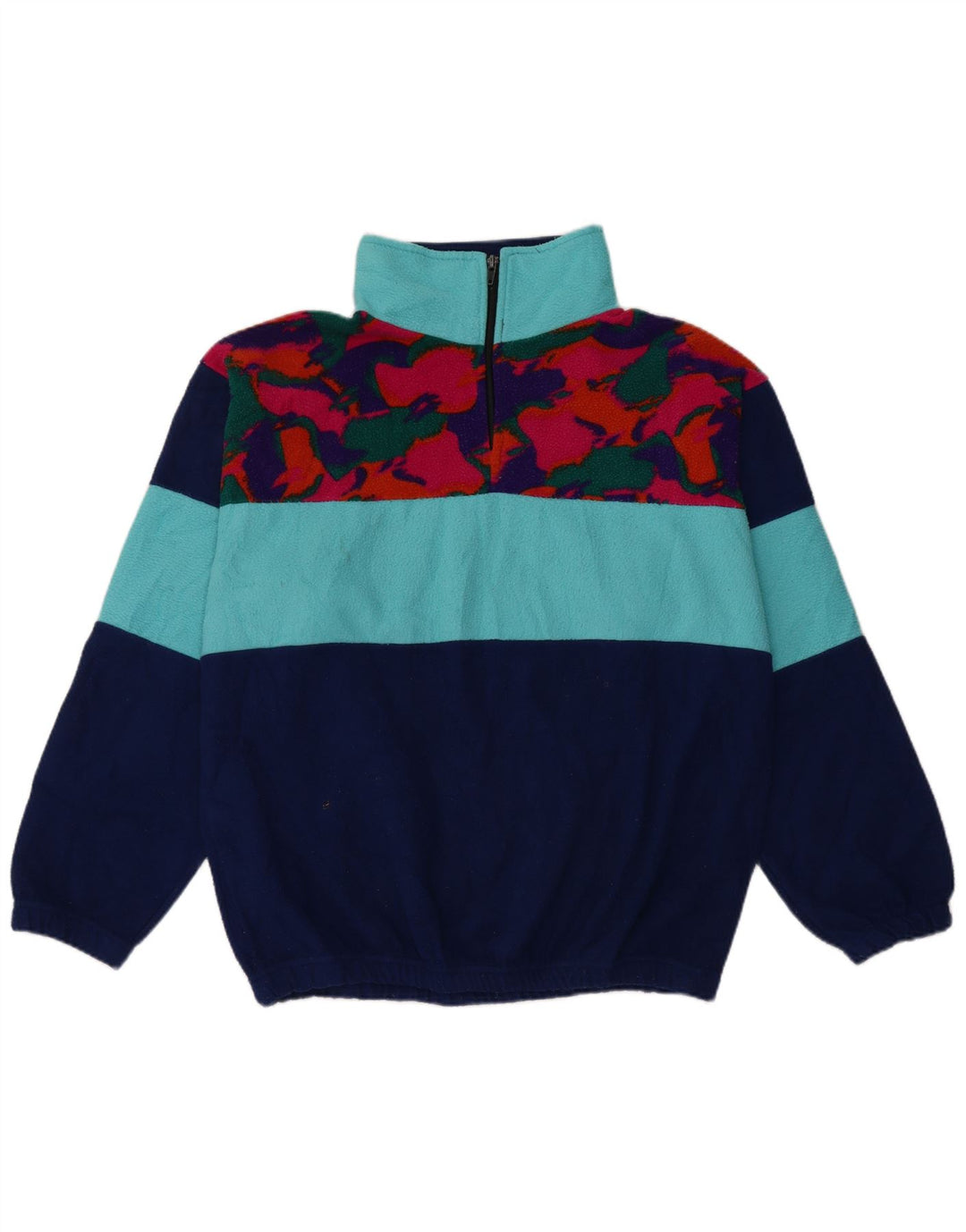 Pulover pentru bărbați VINTAGE, cu fermoar și gât, fleece, mare, bleumarin, camuflaj