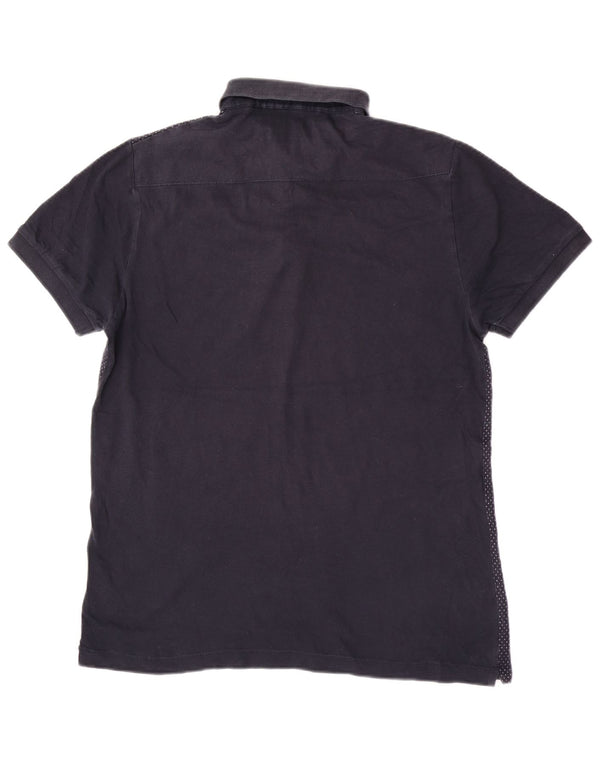 French Connection Mens Slim Polo Shirt Medium Navy Blue Spotted Cotton