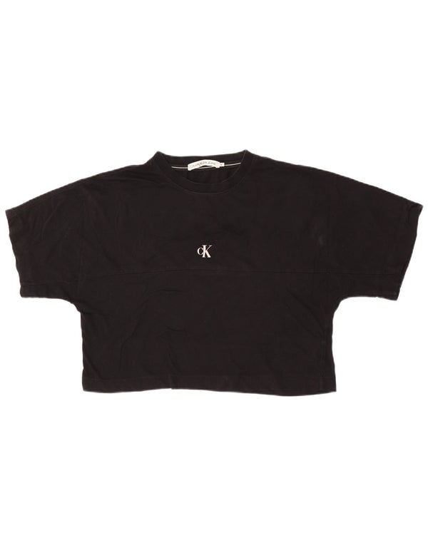 Calvin Klein Jeans Tricou cu grafic crop pentru femei Top UK 14 Medium Black