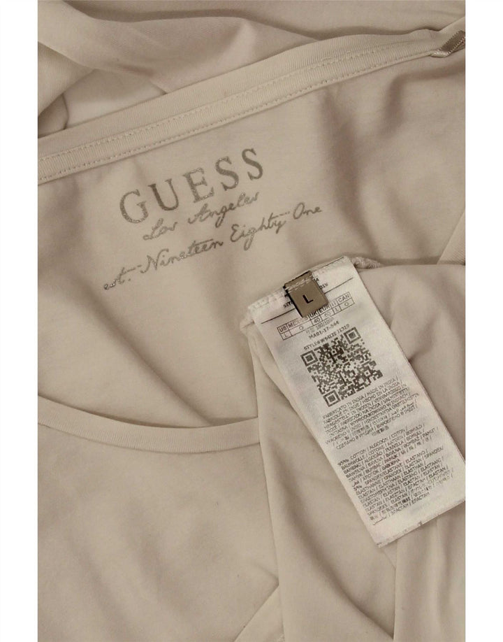 Top grafic Guess pentru femei cu mânecă lungă UK 14, mare, alb, bumbac