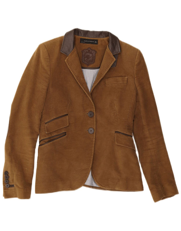 Blazer pentru femei Zara cu 2 nasturi, UK 10, bumbac maro mic