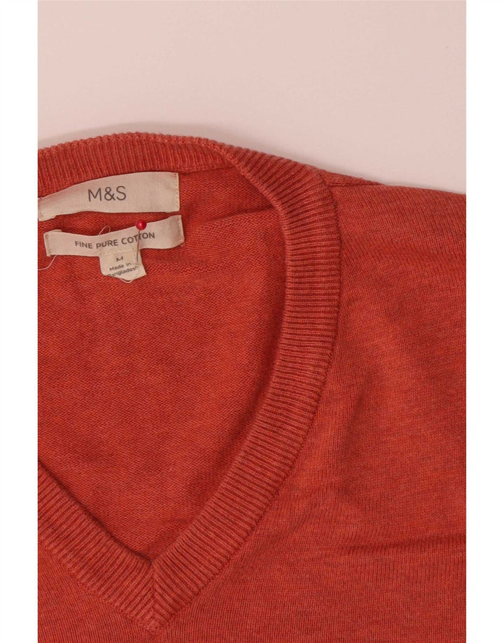 Pulover pentru bărbați Marks & Spencer, cu decolteu în V, bumbac portocaliu mediu