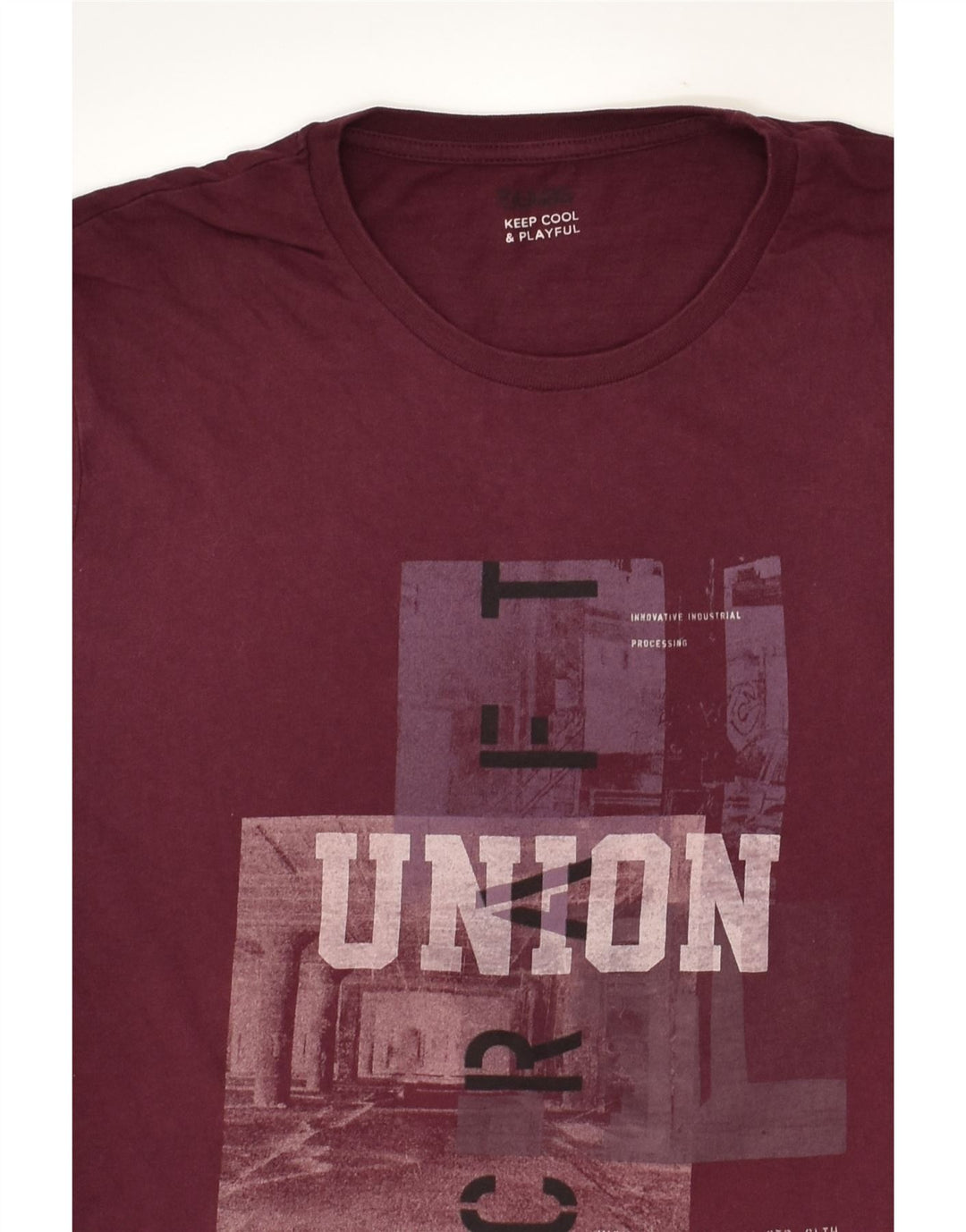 JULES Mens Slim Fit Graphic T-Shirt Top Large Maroon | Vintage Jules | Thrift | Second-Hand Jules | Used Clothing | Messina Hembry 
