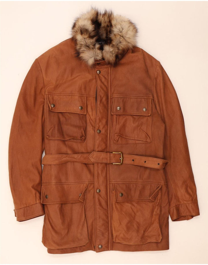 Palton din piele vintage pentru bărbați IT 56 3XL din piele maro