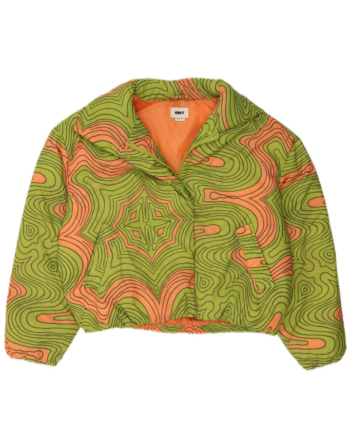Jachetă căptușită supradimensionată pentru femei Obey UK 10 Small Green Geometric Poliester