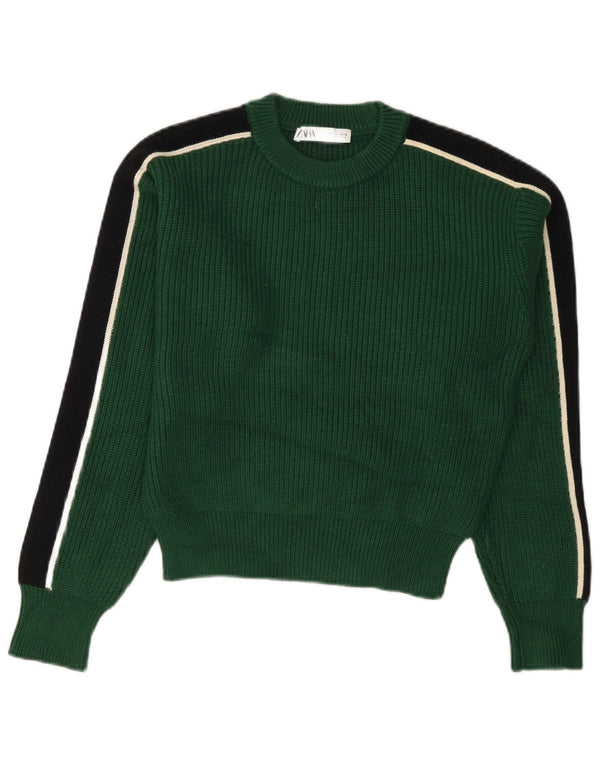 Pulover ZARA pentru damă, cu decolteu scurt, cu decolteu rotund, UK 10, color verde mic