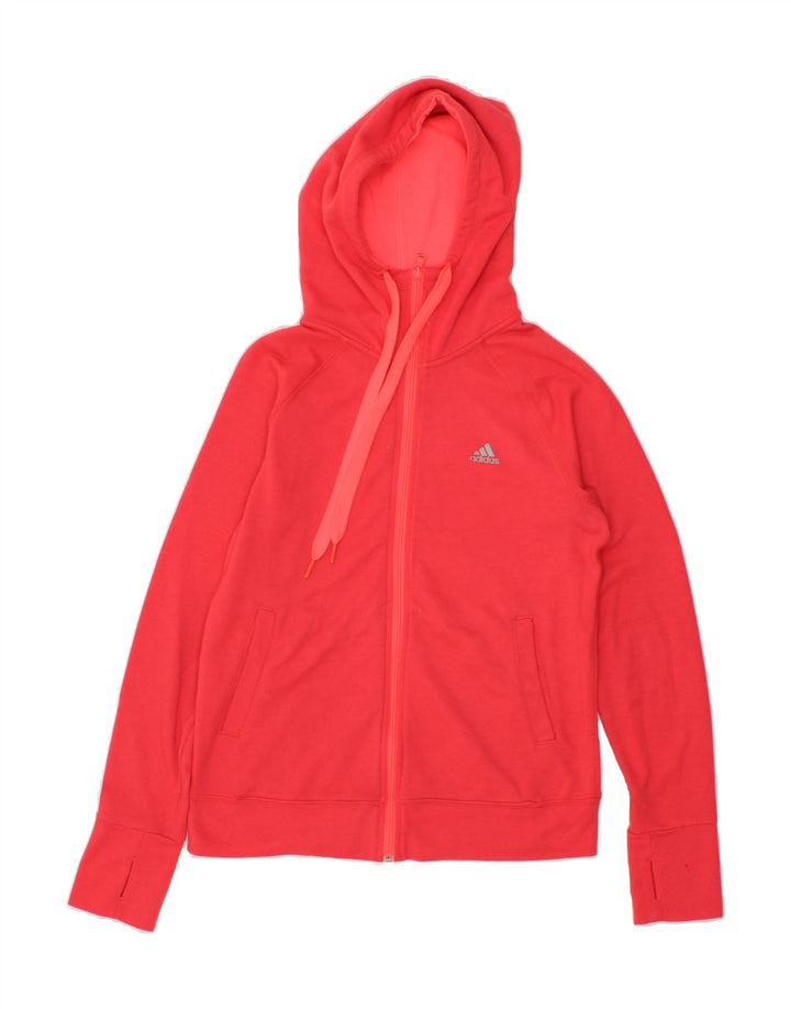 ADIDAS Womens Climalite Zip Hoodie Sweater UK 14 Medium Red Vintage Adidas and Second-Hand Adidas from Messina Hembry 